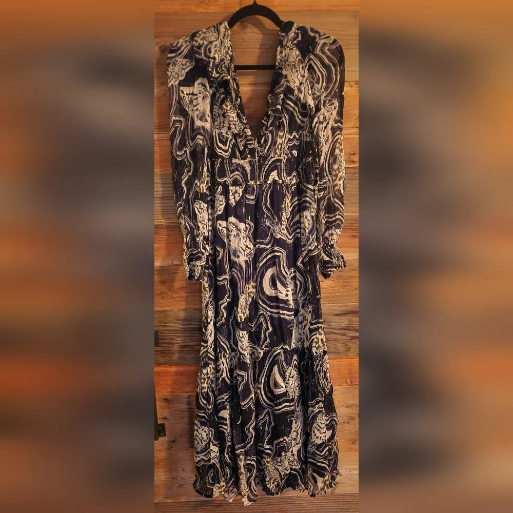 NWOT S Anthropologie Printer Johnson Long-SleeveV-Neck Textured Midi Dress - Picture 8 of 9